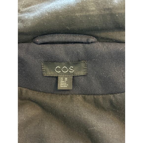 COS | Navy Blue Wool Blend Hooded Parka Coat | 38R - Picture 13 of 14